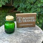 Vintage Green Glass Jar Cork Topper Round Small Trinket 1970s Retro Container