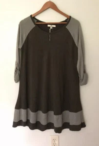 NWT Ya los Angeles Medium Womens Brown Gray Tunic Dress Long Sleeve Top Med - Picture 1 of 4