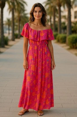 R.S.V.P. Maxi Vestido Sugar Lips Floral Brillante Forrado Hombro Desnudo Talla M Nuevo con Etiquetas Foto 1 de 4