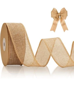 Burlap Wired Ribbon 1-1/2 inch x 11 Yards Natural Jute Ribbon for Gift Wrappi... - Picture 1 of 2