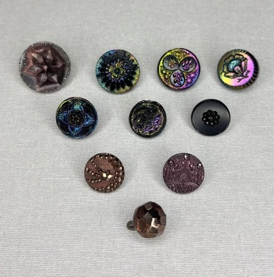 Lot of 10 Antique Vintage Black Glass Buttons Iridescent Luster 8/16-11/16” - Image 1 of 4