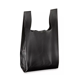 Black Plastic Vest Carrier Bags Tommy Bags for Supermarkets Shops - Reusable - Picture 1 of 6