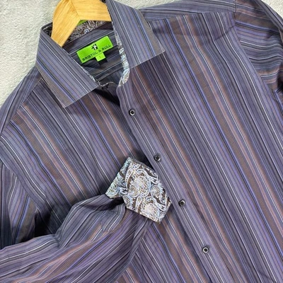 Camisa de vestir para hombre Bristol & Bull púrpura a rayas manga larga 100 % algodón talla L Foto 1 de 4