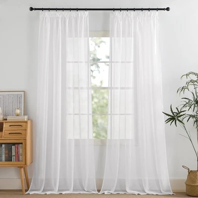 Gardinen Kräuselband 2er Set Weiß transparent Vorhänge Polyester Schienensystem - Bild 1 von 2