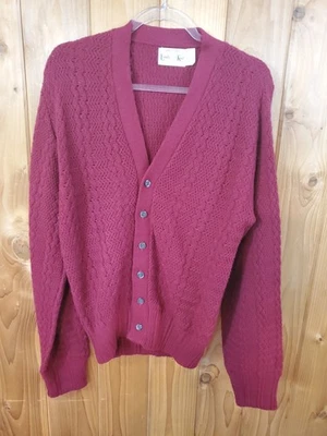 Cárdigan Suéter Vintage Acadamia Grueso Tejido con Cable Cuello en V Borgoña Talla L  Foto 1 de 4