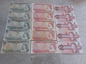 15 Canada 1986 1973 1974 1 2 Dollar Bills Old Vintage Canadian Banknote Money - Picture 1 of 4