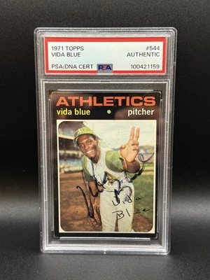 1971 Topps - Vida Blue #544 - Oakland Athletics - PSA/DNA autógrafo auténtico Foto 1 de 3