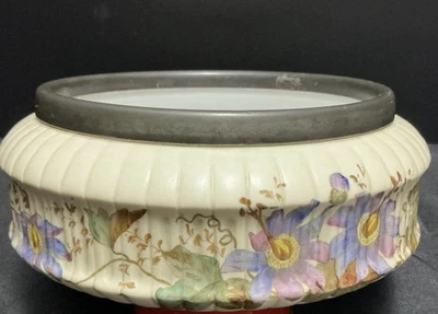 1900s Large Royal Rudolstadt Hand Painted Floral Porcelain Console Bowl w/Silver - Image 1 of 4