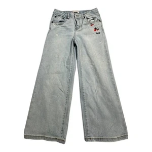 Levis Cropped Wide Leg Jeans Light Wash Strawberry Daisy Embroidery Size 12 REG - Picture 1 of 12