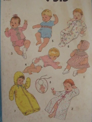VTG 80 SIMPLICITY 9515 Newborn Layette Kimono Sacque Panties Dress Bonet PATTERN - Image 1 of 4