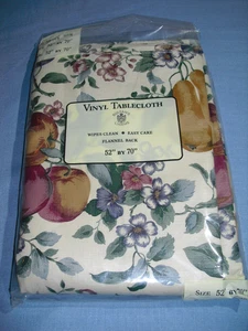 New Sultans Linens vintage vinyl tablecloth flannel back 52" x 70” Fruit Flowers - Picture 1 of 4