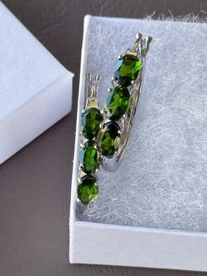 Silver Earrings Chrome Diopside Genuine Natural Gems Solid Sterling Hoop 5.88gr - Image 1 of 4