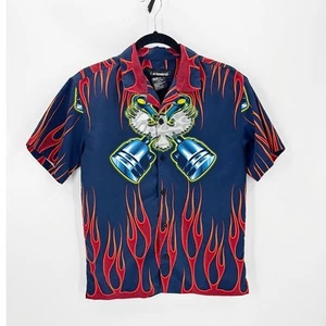 No Boundaries blau orange Flammen Kolben Kurzarm Button Down Gr. L - Bild 1 von 4