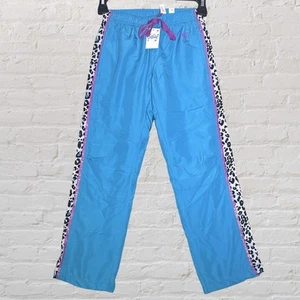 Justice Girls Blue Athletic Track Pants Purple Trim Leopard Print Size 7 NWT - Picture 1 of 13