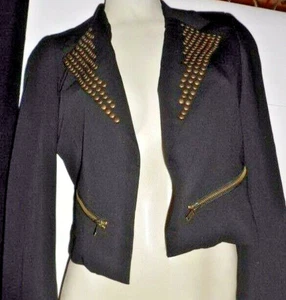 Black w/Bronze Studs Jacket SZ M Women's Hot & Delicious Waist Length - Picture 1 of 4