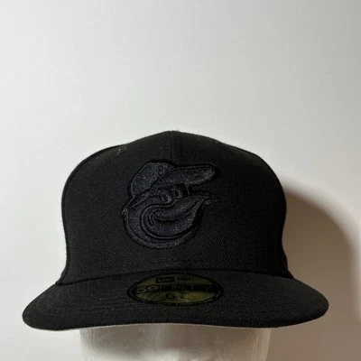 New Era 59FIFTY Baltimore Orioles Black on Black MLB Fitted Hat 6 7/8 - Image 1 of 4