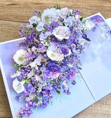 Flower Bouquet White Rose Lily White 3D POP UP Card Birthday Anniversary Wedding