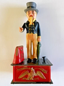 Vintage Uncle Sam Plastic Mechanical USA Coin Drop Bank - Picture 1 of 15