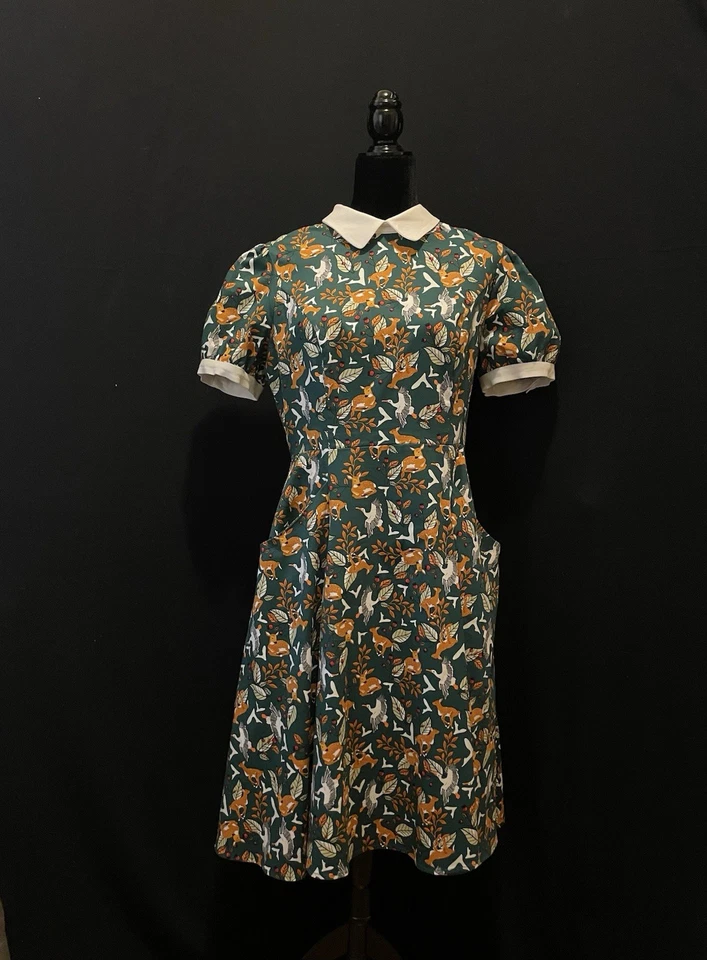 Vestido Columpio Estilo Colección Collectif London Bosque Animales Bolsillos Talla L (US 10) Retro Foto 1 de 4