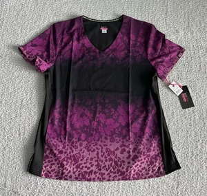Koi Lite Scrub Top Women’s Sz Large Purple Fierce Divine Floral Stretch Nursing - Picture 1 of 10