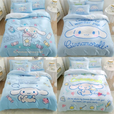 Set lenzuola cartone animato Cinnamoroll cotone copripiumino lenzuolo piatto/adattato federa - Immagine 1 di 4