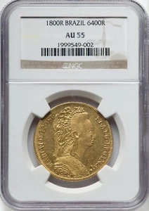 Brazil 1800 -R Maria I 6400 Reis (Peça) - NGC AU55 - LOW MINTAGE of 214,000 - Picture 1 of 2