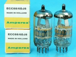 AMPEREX ORANGE LABEL 6DJ8 ECC88 TUBE 1970s MATCH PAIR BEST TONE EVER MADE - Picture 1 of 9