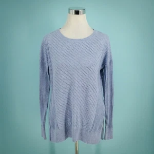 Soft Surroundings Size XS Blue Pointelle Perforated Knit Cotton Linen Sweater - Picture 1 of 7