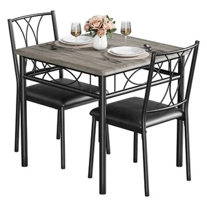 Dining Set for 2 Wood Top Table and 2 Upholstered Chairs for Small Space Kitchen - Picture 1 of 11