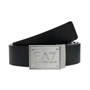 Emporio Armani 8A693 Train Core Leather Metal Plate Clasp Buckle Belt -Black EA7