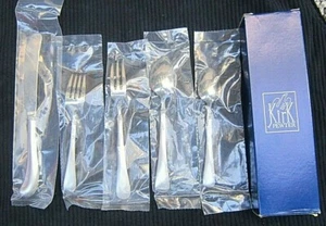 VINTAGE KIRK ZINN FAIRFIELD SATINIERT 5-TEILIGES GEDECK NEUWERTIG IN OVP NEUER ALTER BESTAND - Bild 1 von 10