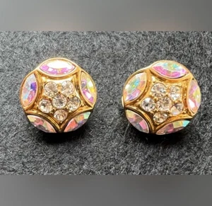 Pendientes de clip vintage Swarovski Aurora Boreal AB logotipo de cisne muy raros - Imagen 1 de 5