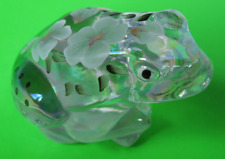 Fenton Glass Clear Iridescent Frog w/ White Flowers Hand Painted
