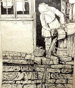 Ink Sketch Drawing "Out with the Old" Signed by Artist 1989 Unframed OOAK Art - Bild 1 von 7