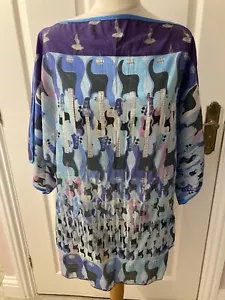 BEAUTIFUL IMAGE HADDAD BLOUSE TOP KAFTAN GUITAR PATTERN SIZE L UK 12 14 16 VGC - Picture 1 of 8