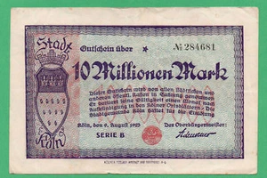 Deutschland Koln 10.000.000 Mark Papiergeld 1923 im Umlauf 284681 - Bild 1 von 2