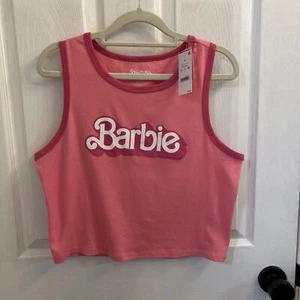 Barbie The Movie Pink Crop Tank Top XL NWT | Sleeveless Logo Shirt Tee - Picture 1 of 16