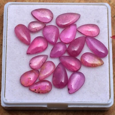 19 Pcs Natural Ruby Pear Cabochon 9mm-13mm Pinkish Red Loose Gemstones Wholesale - Image 1 of 4