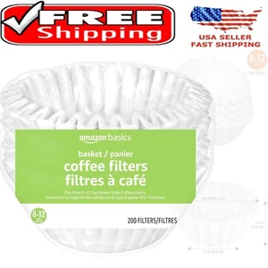 Premium Quality White Basket Coffee Filters for 8-12 Cup Coffee Makers, 200 Pack - Picture 1 of 9