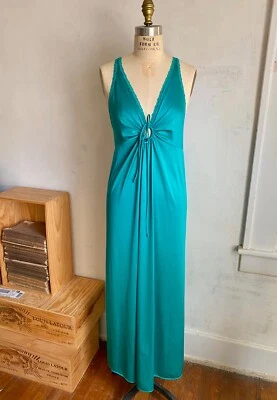 De colección VANITY FAIR Cerradura Busto Nylon Largo Camisón Disco Diosa Verde Vestido L Foto 1 de 4