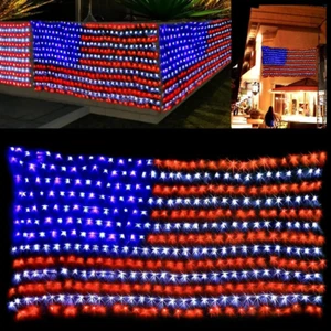 Solar American Flag Lights Outdoor, 420 LEDs American Flag Net 4th July - Picture 1 of 7