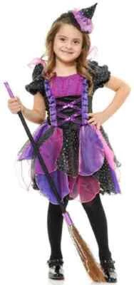 Purple Glitter Witch Sorceress Medieval Fancy Dress Up Halloween Child Costume - Image 1 of 2