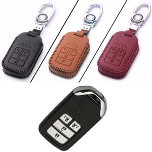 Genuine Leather 4 Button Remote Key Bag Case Fob Holder Chain For Honda Series E - Picture 1 of 4