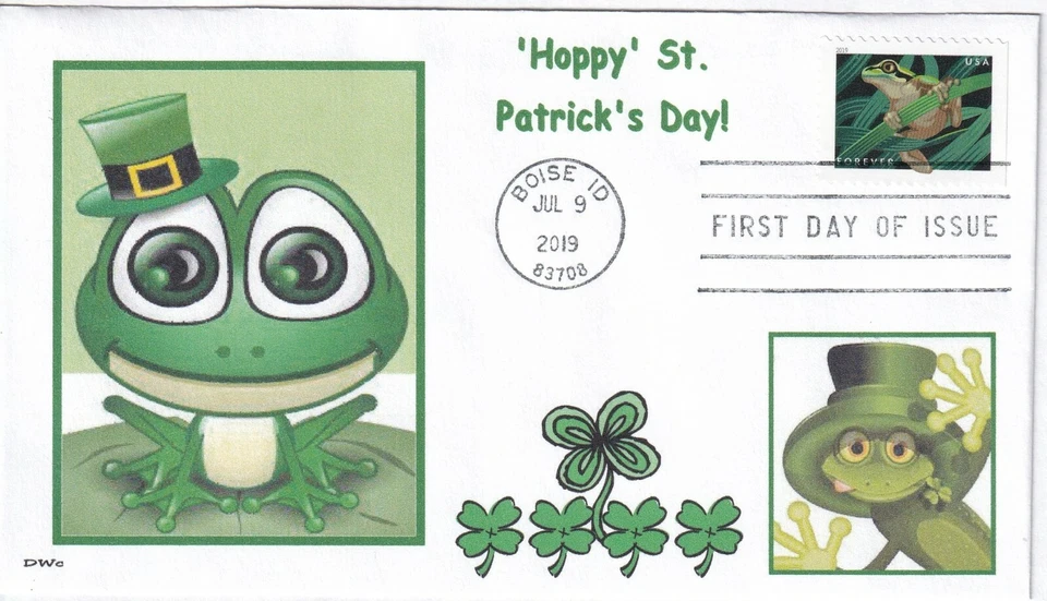 FROGS  ST PATRICK'S DAY -  BIG EYES-  FDC- DWc  CACHET - Image 1 of 1