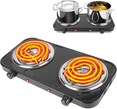 Hot Plate Double Burner 2000W Portable Electric Stove w/5 Adjustable Temperature - Image 1 of 4