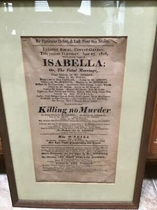 1816 Theatre Royal Drury Lane Broadside Playbill Isabella Killing Murder Poster - Foto 1 di 5