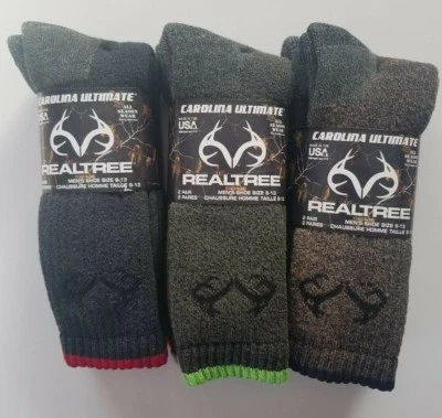 Realtree Carolina Ultimate Mens Socks All Season Made in USA Wool Blend 6 pair - Image 1 of 3