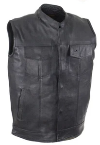 Chaleco para hombre de cuero negro forrado con cremallera cuero de vaca desnudo bolsillos para pistola ropa de ensueño - Imagen 1 de 8