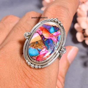 Pink Oyster Copper Turquoise Ring 925 Sterling Silver Gemstone Ring MK*KP-60 - Picture 1 of 8