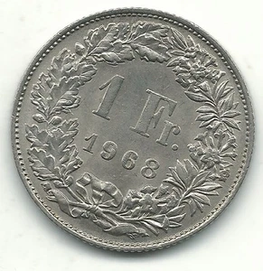 A HIGH GRADE AU/UNC 1968 SWITZERLAND ONE FRANC COIN-NOV704 - Picture 1 of 2